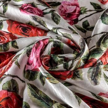 Шелк жаккард натуральный К27-199 белый принтованный