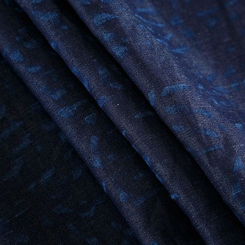 Лен натуральный 035-12097 синий джинс принтованный