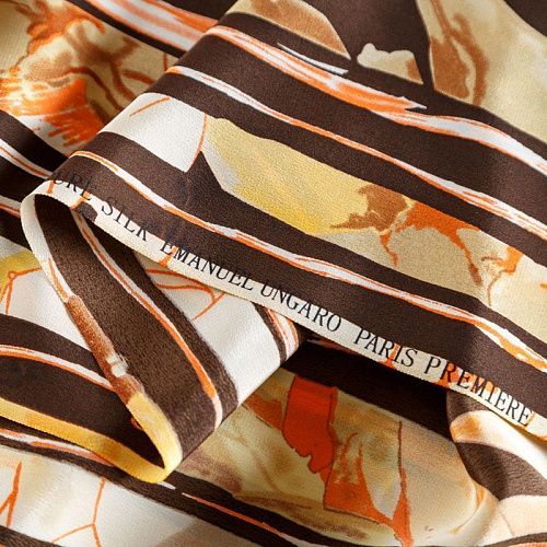 Крепдешин натуральный К15-347 коричневый принтованный