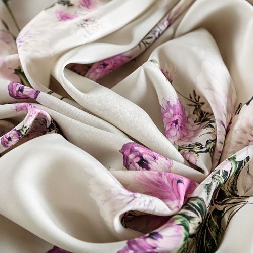 Крепдешин натуральный К15-029 молочно-серый принтованный