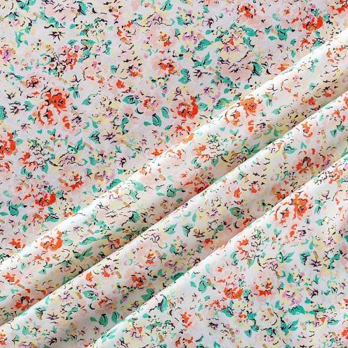 Штапель с люрексом 069-1009 молочный принтованный