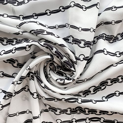 Крепдешин натуральный К32-322 белый принтованный