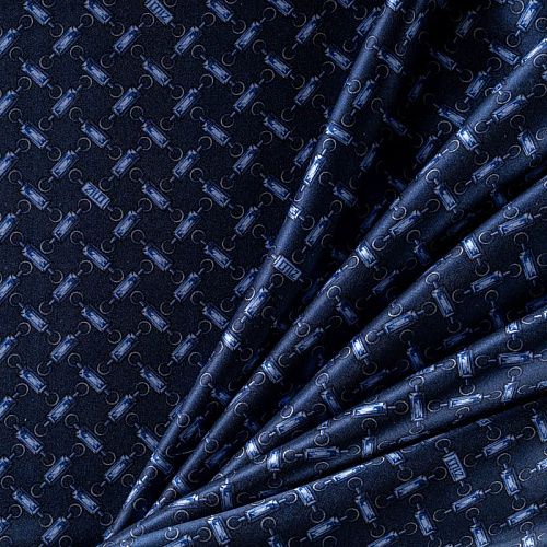 Шелк натуральный К36-244 темно-синий принтованный