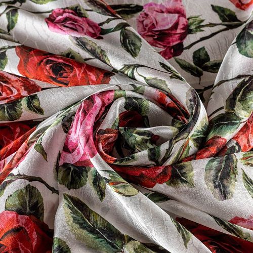 Шелк жаккард натуральный К27-199 белый принтованный