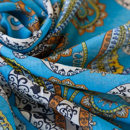 Хлопок-вуаль К33-143 бирюзовый принтованный