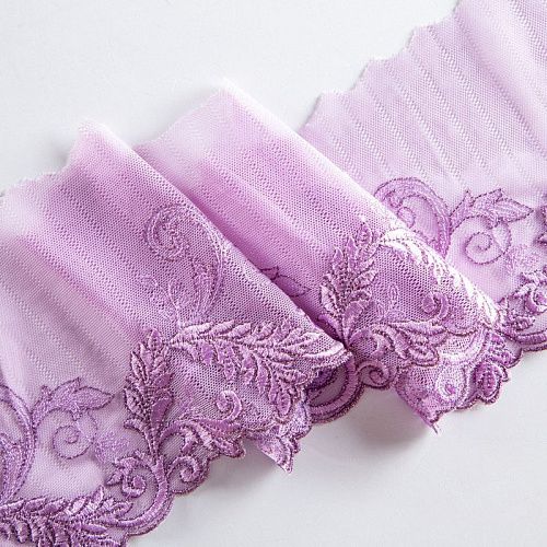 Кружево вышивка на сетке 120 мм Ф01-0007 сиреневый с люрексом