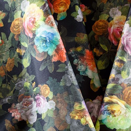 Джерси с органзой 014-03435 черный принтованный