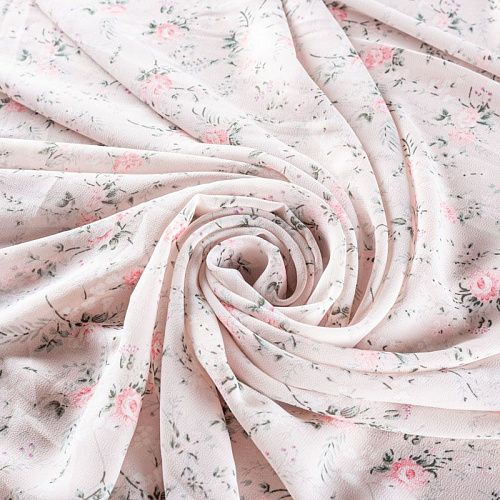 Креп-шифон 027-01448 пудровый принтованный