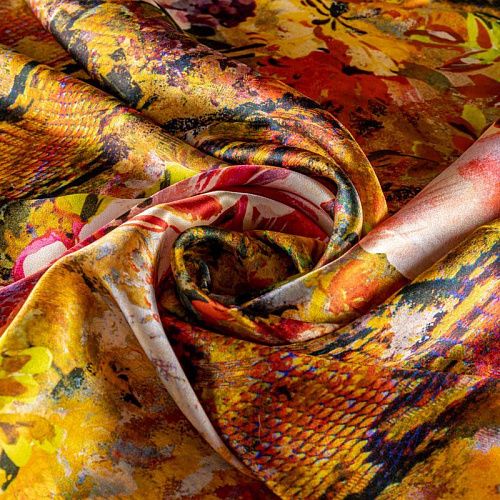 Шелк натуральный К23-177 оранжевый принтованный