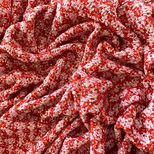 Твид шанель К13-864 красно-белый с пайетками