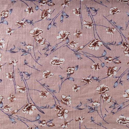 Лен натуральный К33-490 старо-розовый принтованный