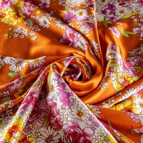 Шелк натуральный К27-480 оранжевый принтованный